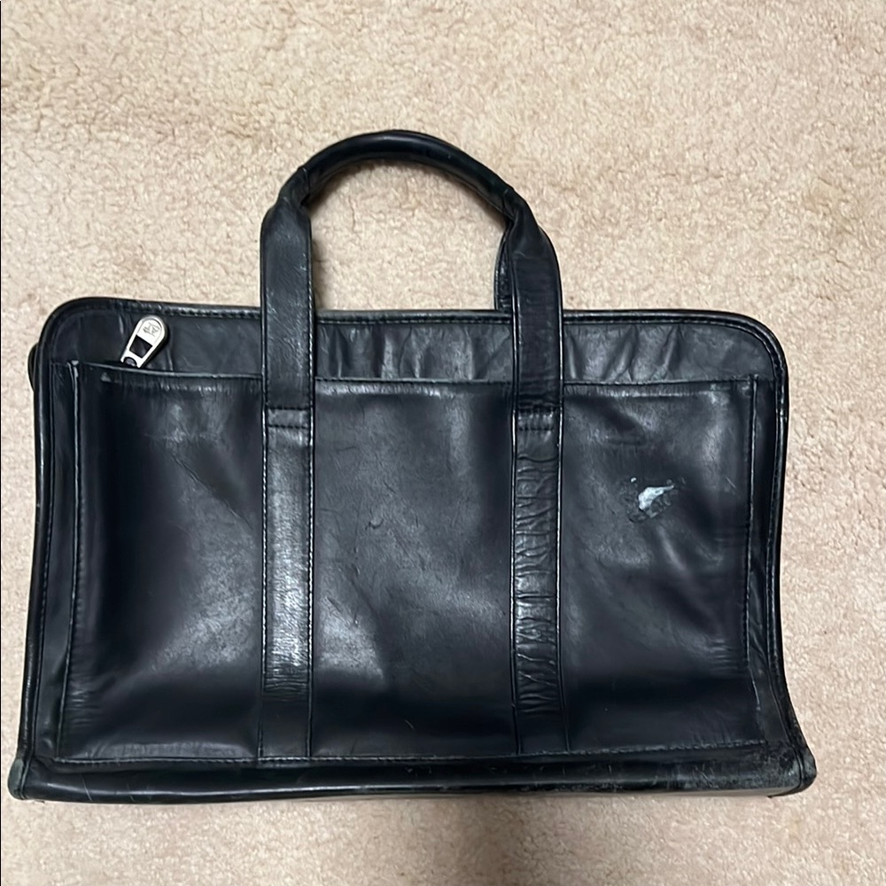 AT Black Leather Briefcase Laptop Bag
